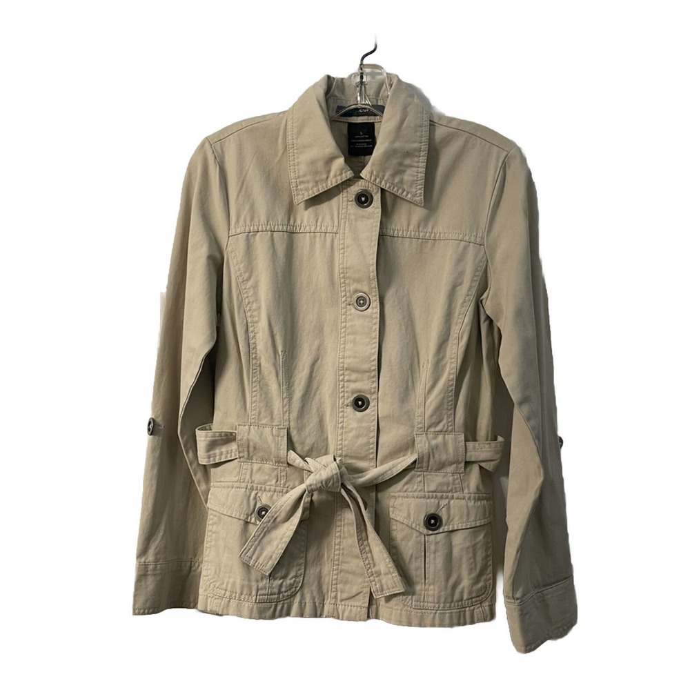 FRENCH CUFF Khaki BeltedJacket W/ Pockets Size Small 100% Cotton